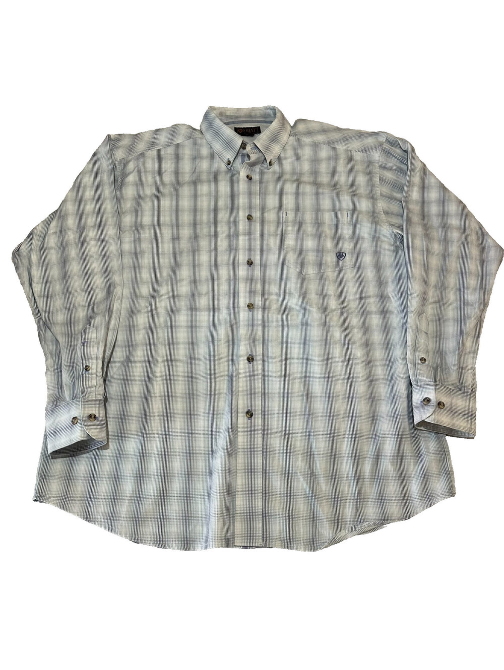 Ariat Pro Series Men XL Button Down Western Shirt White Plaid Long Sleeve White